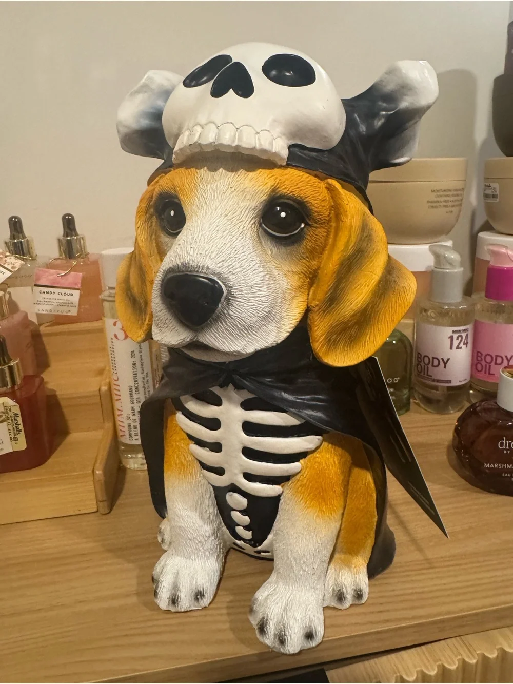 Beagle Skeleton Dog Figurine Halloween Decor - Black & White